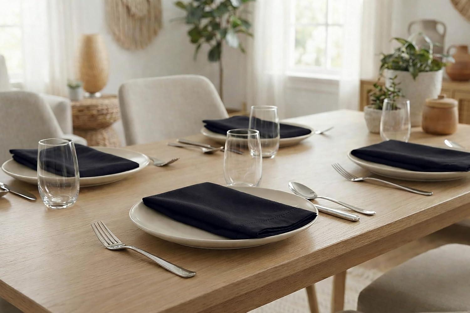 image:imagePurpleEssences Set of 6 Hemstitch Cloth Dinner Napkins 100 Cotton Soft Durable Washable Ideal for Wedding Spring Easter Summer Perfect Everyday Use Table Linen 18x18 Apple GreenBlack