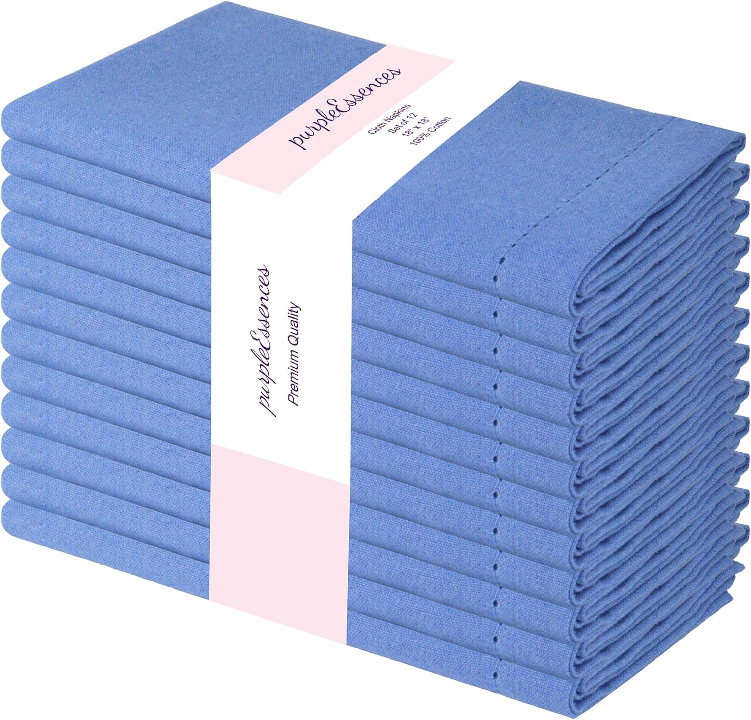 image:imagePurpleEssences Set of 6 Hemstitch Cloth Dinner Napkins 100 Cotton Soft Durable Washable Ideal for Wedding Spring Easter Summer Perfect Everyday Use Table Linen 18x18 Apple GreenLight Blue