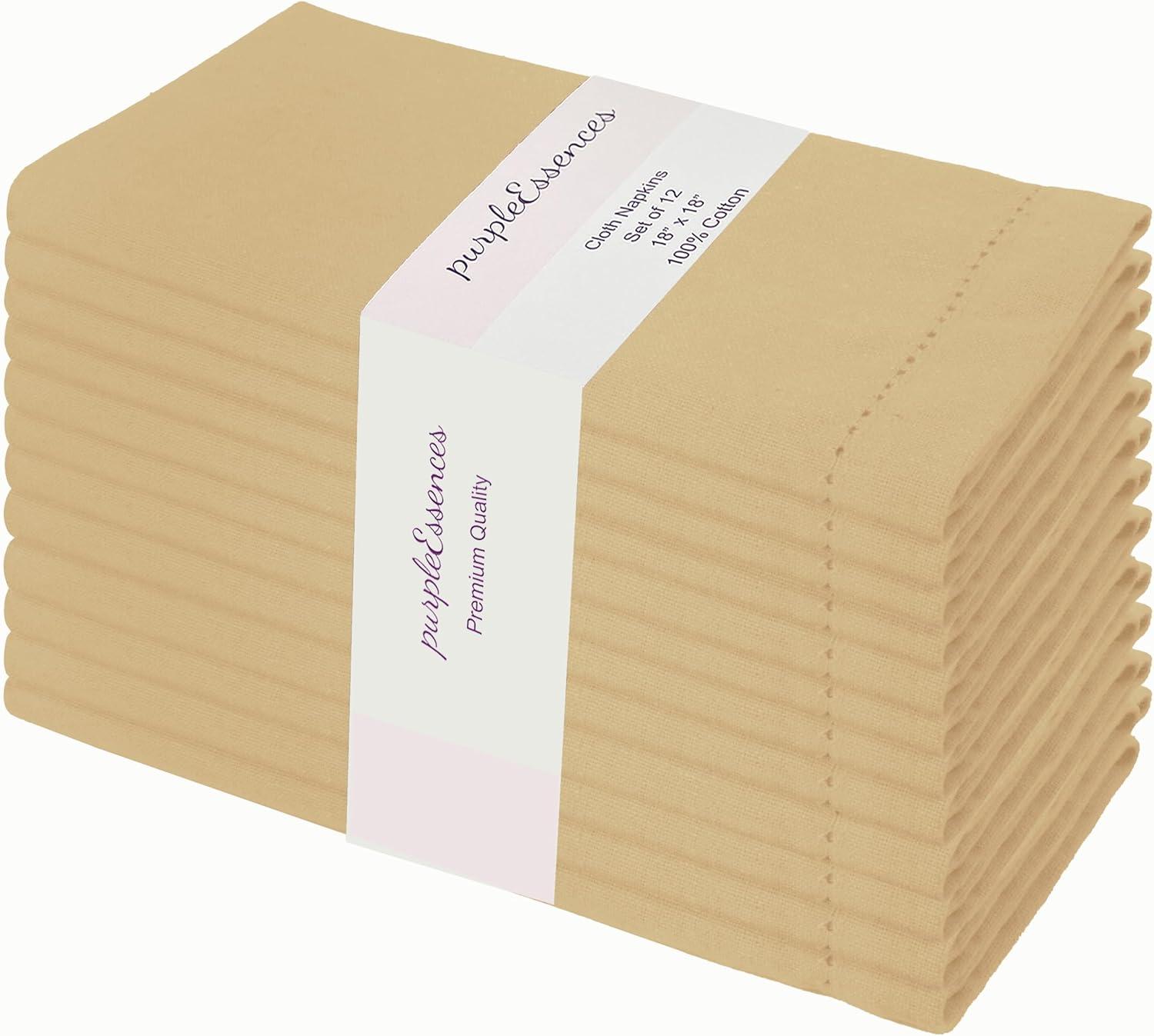 image:imagePurpleEssences Set of 6 Hemstitch Cloth Dinner Napkins 100 Cotton Soft Durable Washable Ideal for Wedding Spring Easter Summer Perfect Everyday Use Table Linen 18x18 Apple GreenBeige