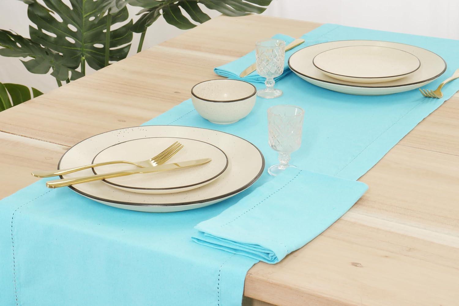 image:imagePurpleEssences Set of 6 Hemstitch Cloth Dinner Napkins 100 Cotton Soft Durable Washable Ideal for Wedding Spring Easter Summer Perfect Everyday Use Table Linen 18x18 Apple GreenAqua Blue