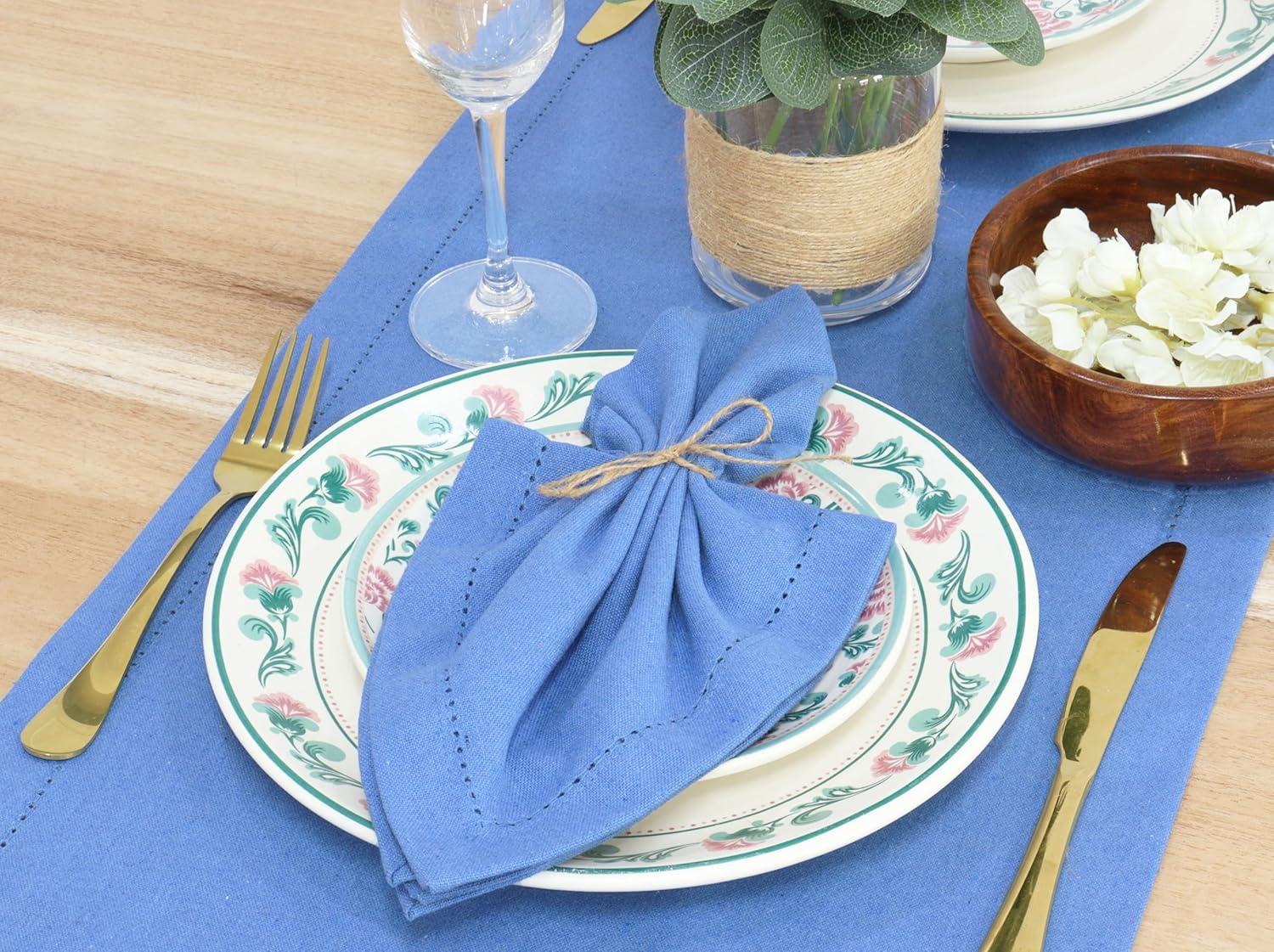 image:imagePurpleEssences Set of 6 Hemstitch Cloth Dinner Napkins 100 Cotton Soft Durable Washable Ideal for Wedding Spring Easter Summer Perfect Everyday Use Table Linen 18x18 Apple GreenLight Blue