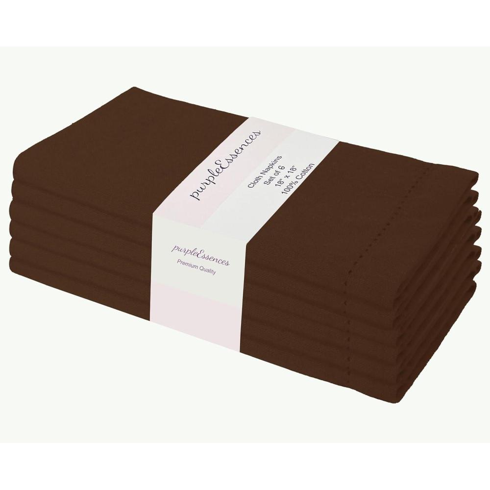 image:imagePurpleEssences Set of 6 Hemstitch Cloth Dinner Napkins 100 Cotton Soft Durable Washable Ideal for Wedding Spring Easter Summer Perfect Everyday Use Table Linen 18x18 Apple GreenNut Brown