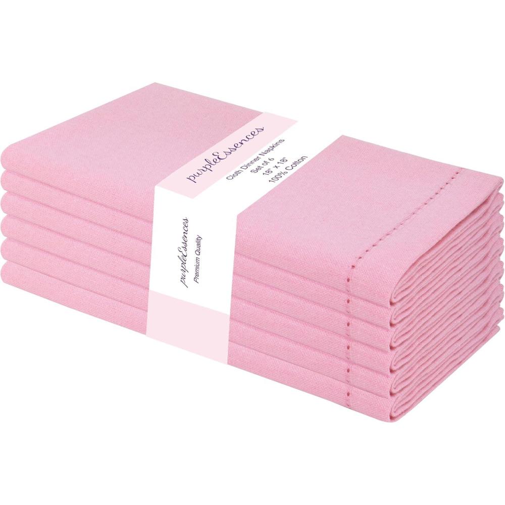 image:imagePurpleEssences Set of 6 Hemstitch Cloth Dinner Napkins 100 Cotton  Soft Durable Washable  Ideal for Wedding Spring Easter Summer  Perfect Everyday Use Table Linen 18x18  Apple GreenBlush Pink