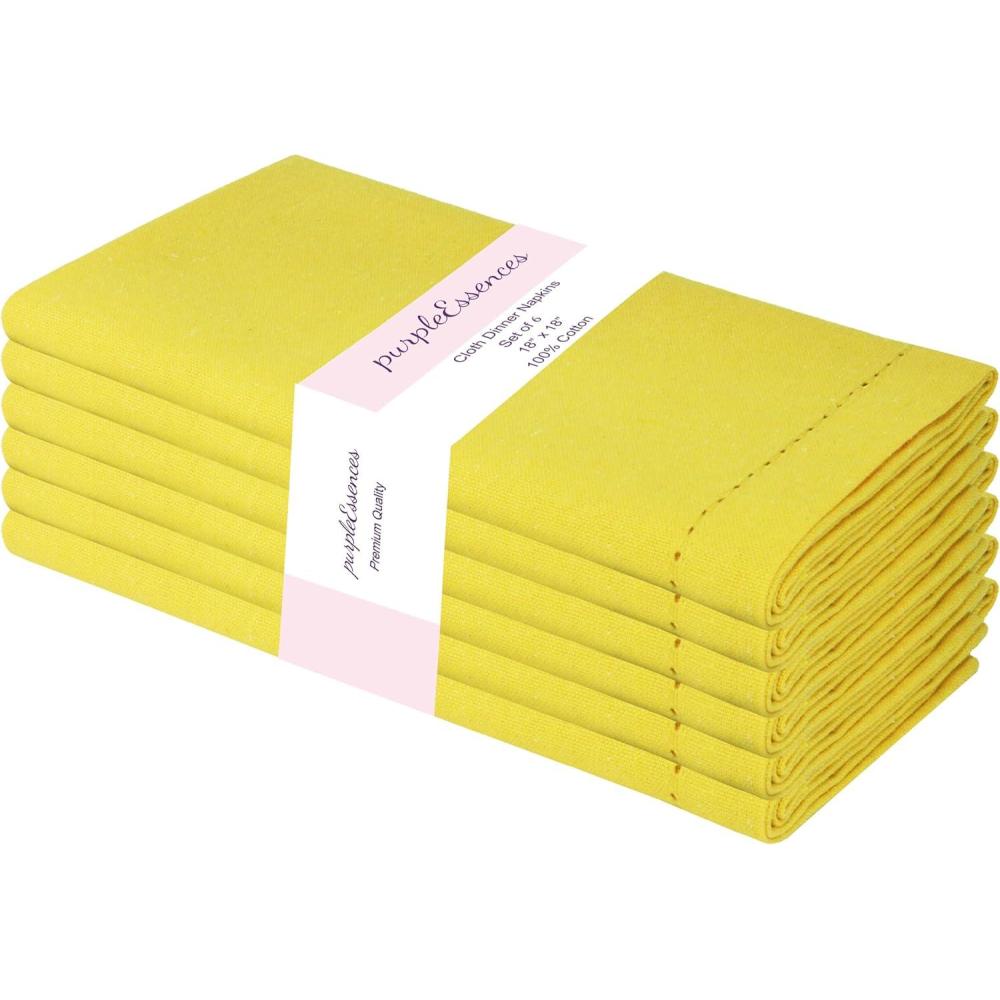 image:imagePurpleEssences Set of 6 Hemstitch Cloth Dinner Napkins 100 Cotton Soft Durable Washable Ideal for Wedding Spring Easter Summer Perfect Everyday Use Table Linen 18x18 Apple GreenYellow