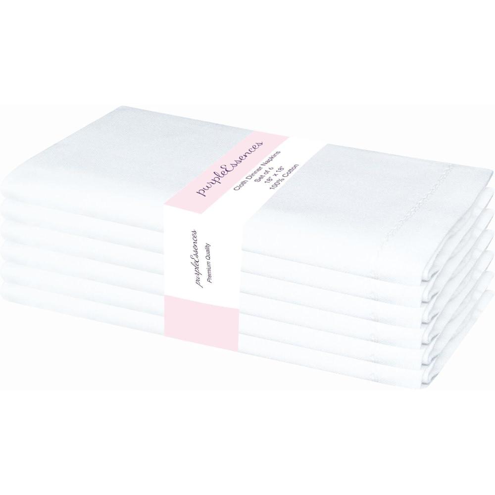 image:imagePurpleEssences Set of 6 Hemstitch Cloth Dinner Napkins 100 Cotton Soft Durable Washable Ideal for Wedding Spring Easter Summer Perfect Everyday Use Table Linen 18x18 Apple GreenWhite