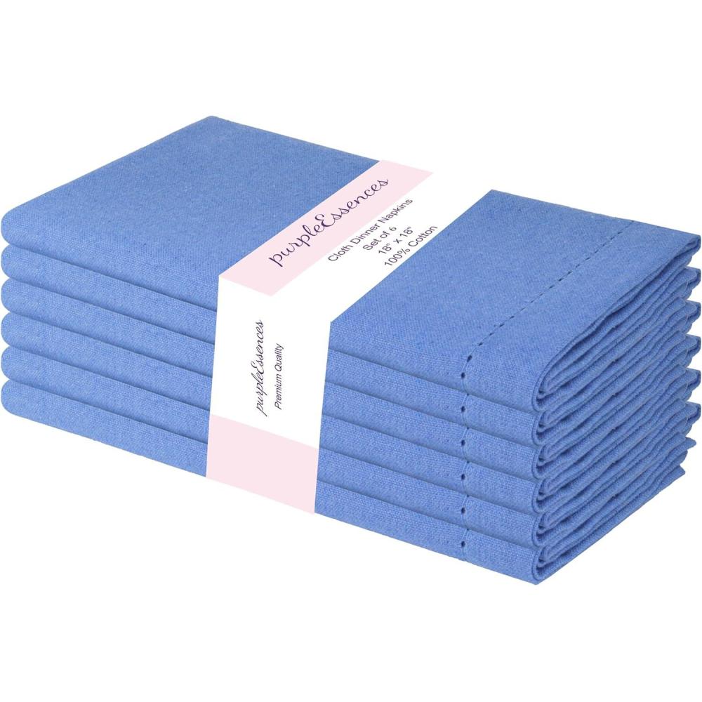 image:imagePurpleEssences Set of 6 Hemstitch Cloth Dinner Napkins 100 Cotton Soft Durable Washable Ideal for Wedding Spring Easter Summer Perfect Everyday Use Table Linen 18x18 Apple GreenLight Blue