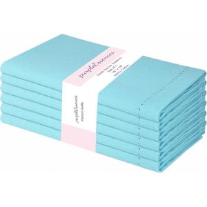 PurpleEssences Set of 6 Hemstitch Cloth Dinner Napkins 100% Cotton – Soft Durable Washable – Ideal for Wedding Spring Easter Summer – Perfect Everyday Use Table Linen 18×18 – Apple Green(Aqua Blue)