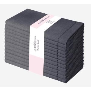 PurpleEssences Set of 6 Hemstitch Cloth Dinner Napkins 100% Cotton – Soft Durable Washable – Ideal for Wedding Spring Easter Summer – Perfect Everyday Use Table Linen 18×18 – Apple Green(Dark Gray)