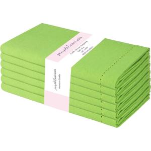 PurpleEssences Set of 6 Hemstitch Cloth Dinner Napkins 100% Cotton – Soft Durable Washable – Ideal for Wedding Spring Easter Summer – Perfect Everyday Use Table Linen 18×18 – Apple Green(Apple Green)