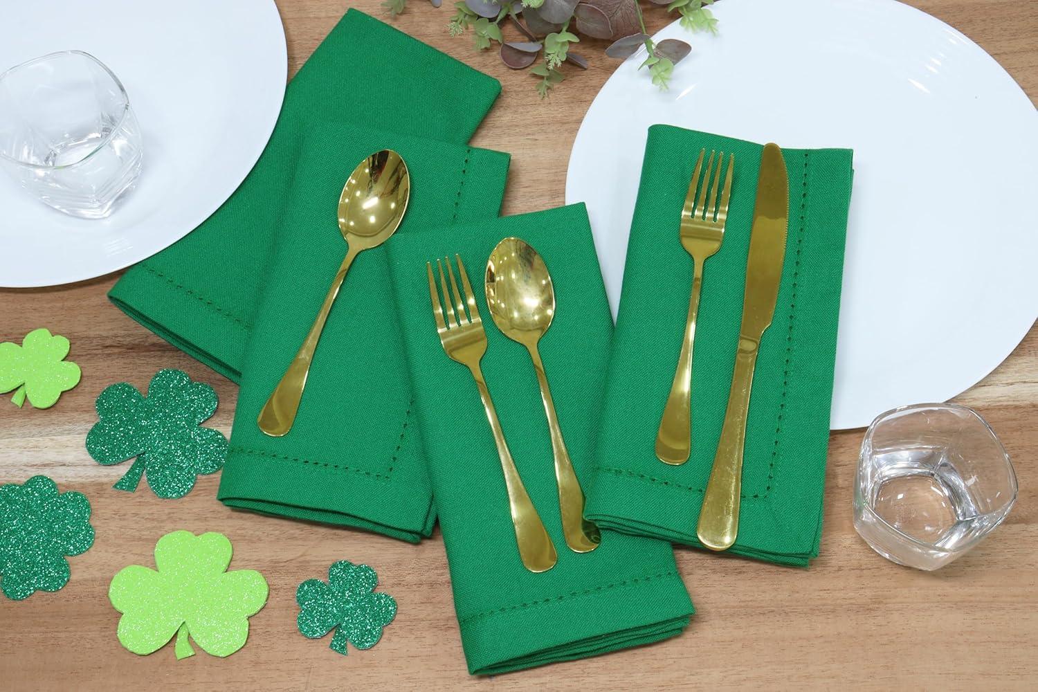 image:imagePurpleEssences St Patricks Day Table Runner Shamrocks Clover 13 X 72 Inch and Set of 12 Hemstitch Cloth Dinner Napkins 18x18 Inches 100 Cotton St Patricks Green