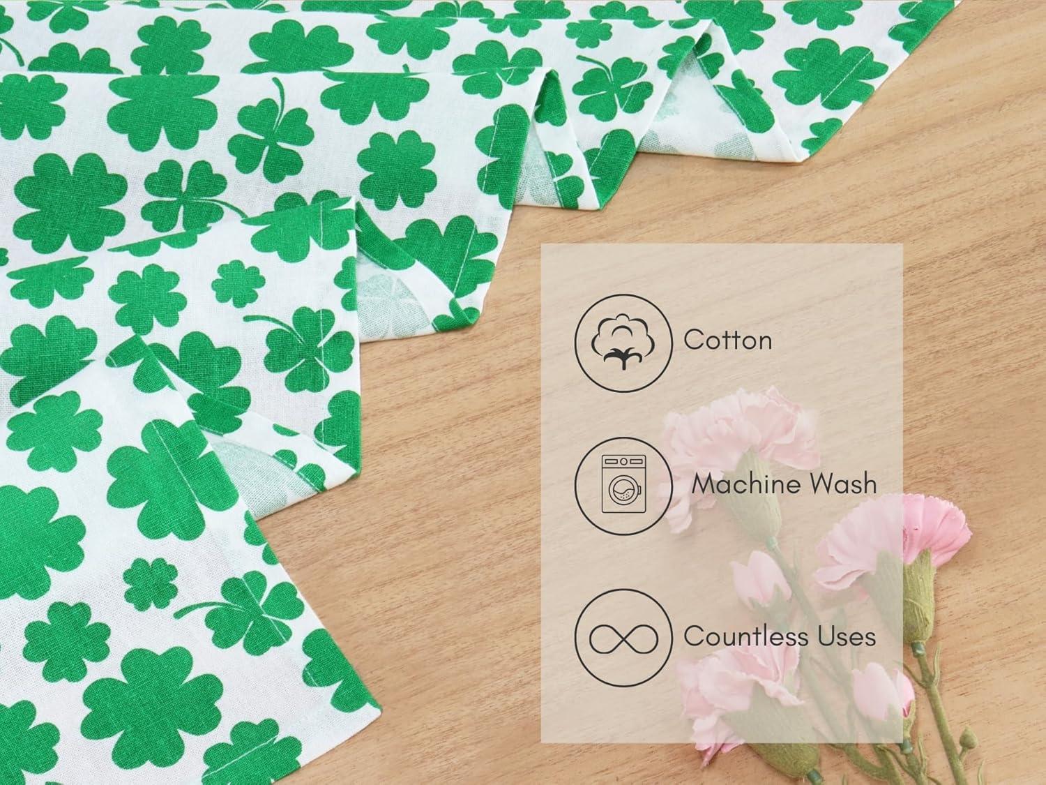 image:imagePurpleEssences St Patricks Day Table Runner Shamrocks Clover 13 X 72 Inch and Set of 12 Hemstitch Cloth Dinner Napkins 18x18 Inches 100 Cotton White