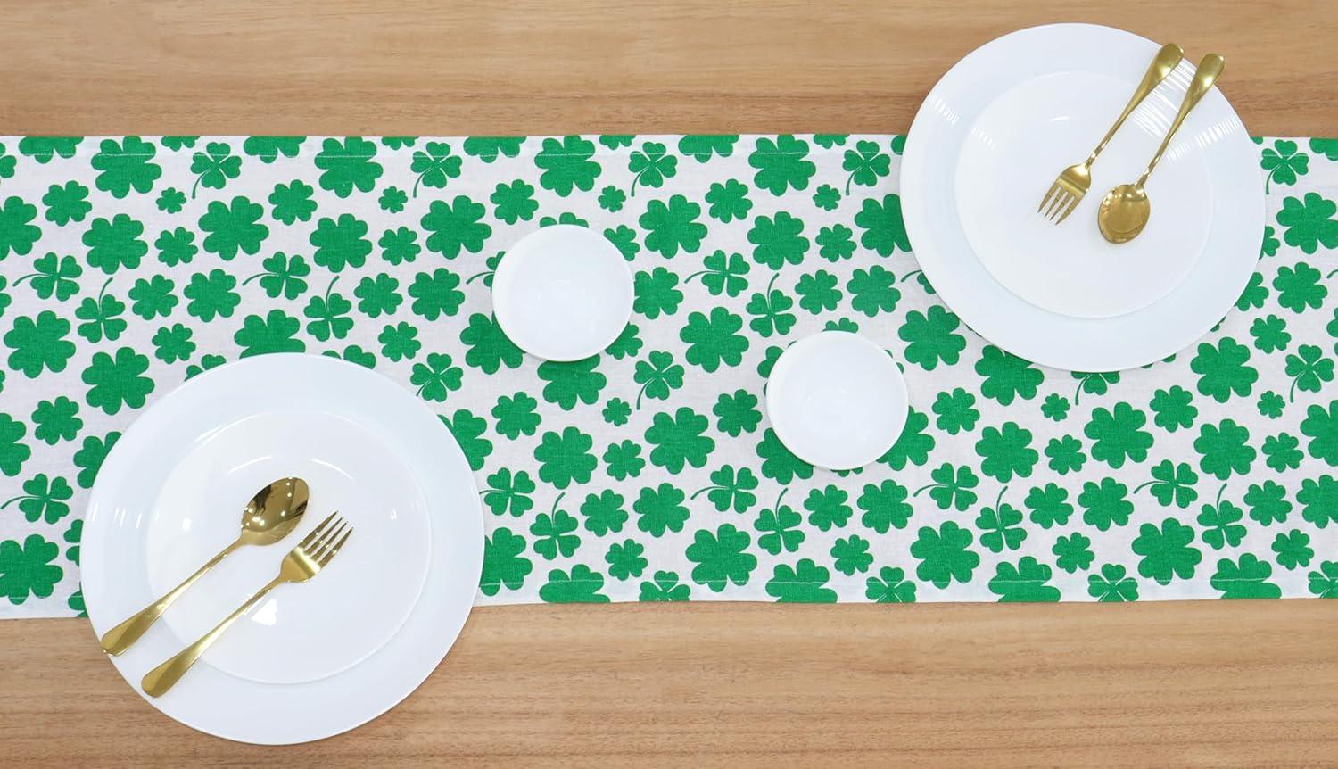 image:imagePurpleEssences St Patricks Day Table Runner Shamrocks Clover 13 X 72 Inch and Set of 12 Hemstitch Cloth Dinner Napkins 18x18 Inches 100 Cotton White