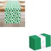 PurpleEssences St Patricks Day Table Runner Shamrocks Clover 13 X 72 Inch and Set of 12 Cloth Dinner Napkins 18×18 Inches – 100% Cotton – St Patricks Green
