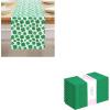 PurpleEssences St Patricks Day Table Runner Shamrocks Clover 13 X 72 Inch and Set of 12 Hemstitch Cloth Dinner Napkins 18×18 Inches – 100% Cotton – St Patricks Green