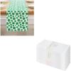 PurpleEssences St Patricks Day Table Runner Shamrocks Clover 13 X 72 Inch and Set of 12 Hemstitch Cloth Dinner Napkins 18×18 Inches – 100% Cotton – White