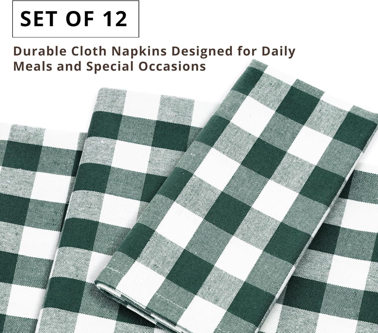 image:imagePurpleEssences Buffalo Plaid Cloth Napkins Mitered Corners Spring Easter Summer Gingham Check Dinner Napkin Set of 12100 Cotton 18x18 Inch Reusable Washable Blue and WhiteForest Green White