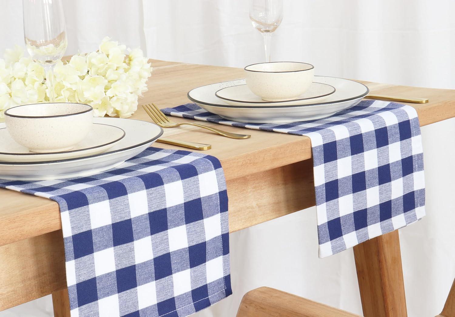 image:imagePurpleEssences Buffalo Plaid Cloth Napkins Mitered Corners Spring Easter Summer Gingham Check Dinner Napkin Set of 12100 Cotton 18x18 Inch Reusable Washable Blue and WhiteBlue White