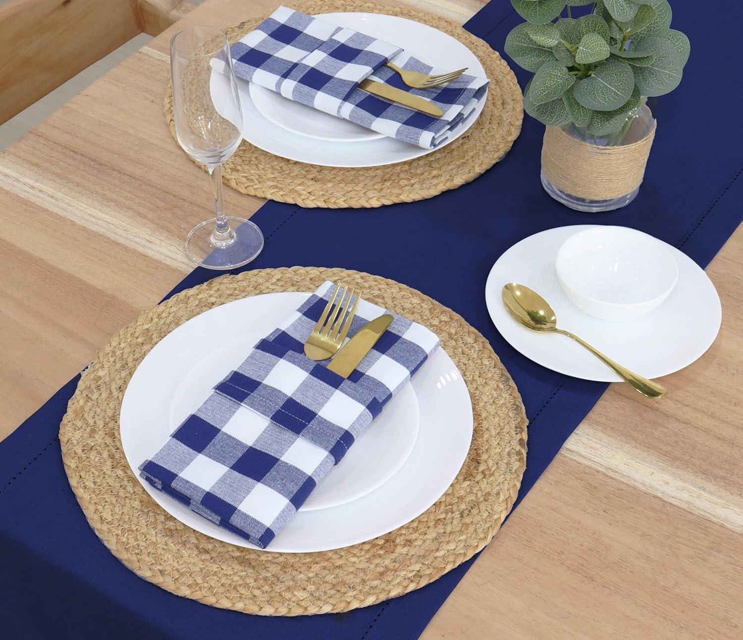 image:imagePurpleEssences Buffalo Plaid Cloth Napkins Mitered Corners Spring Easter Summer Gingham Check Dinner Napkin Set of 12100 Cotton 18x18 Inch Reusable Washable Blue and WhiteBlue White