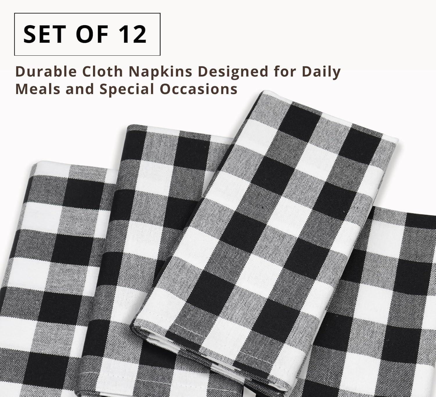 image:imagePurpleEssences Buffalo Plaid Cloth Napkins Mitered Corners Spring Easter Summer Gingham Check Dinner Napkin Set of 12100 Cotton 18x18 Inch Reusable Washable Blue and WhiteBlack White