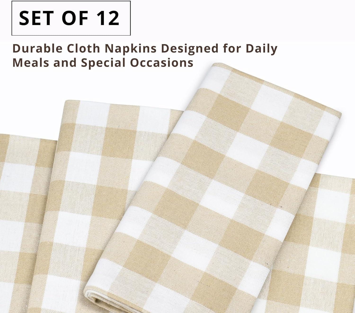 image:imagePurpleEssences Buffalo Plaid Cloth Napkins Mitered Corners Spring Easter Summer Gingham Check Dinner Napkin Set of 12100 Cotton 18x18 Inch Reusable Washable Blue and WhiteBeige White