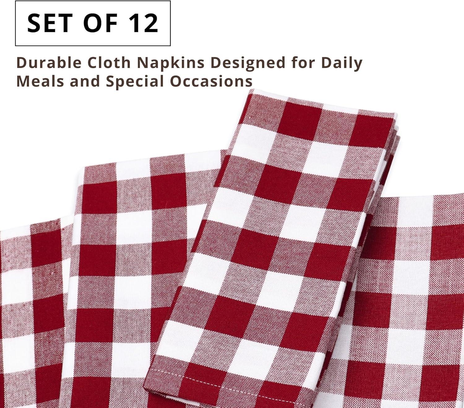 image:imagePurpleEssences Buffalo Plaid Cloth Napkins Mitered Corners Spring Easter Summer Gingham Check Dinner Napkin Set of 12100 Cotton 18x18 Inch Reusable Washable Blue and WhiteRed White