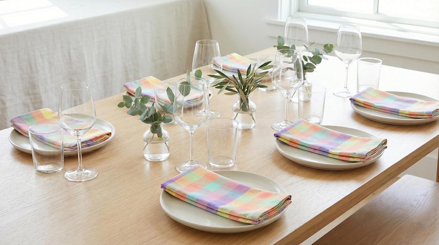 image:imagePurpleEssences Buffalo Plaid Cloth Napkins Mitered Corners Spring Easter Summer Gingham Check Dinner Napkin Set of 12100 Cotton 18x18 Inch Reusable Washable Blue and WhiteEaster