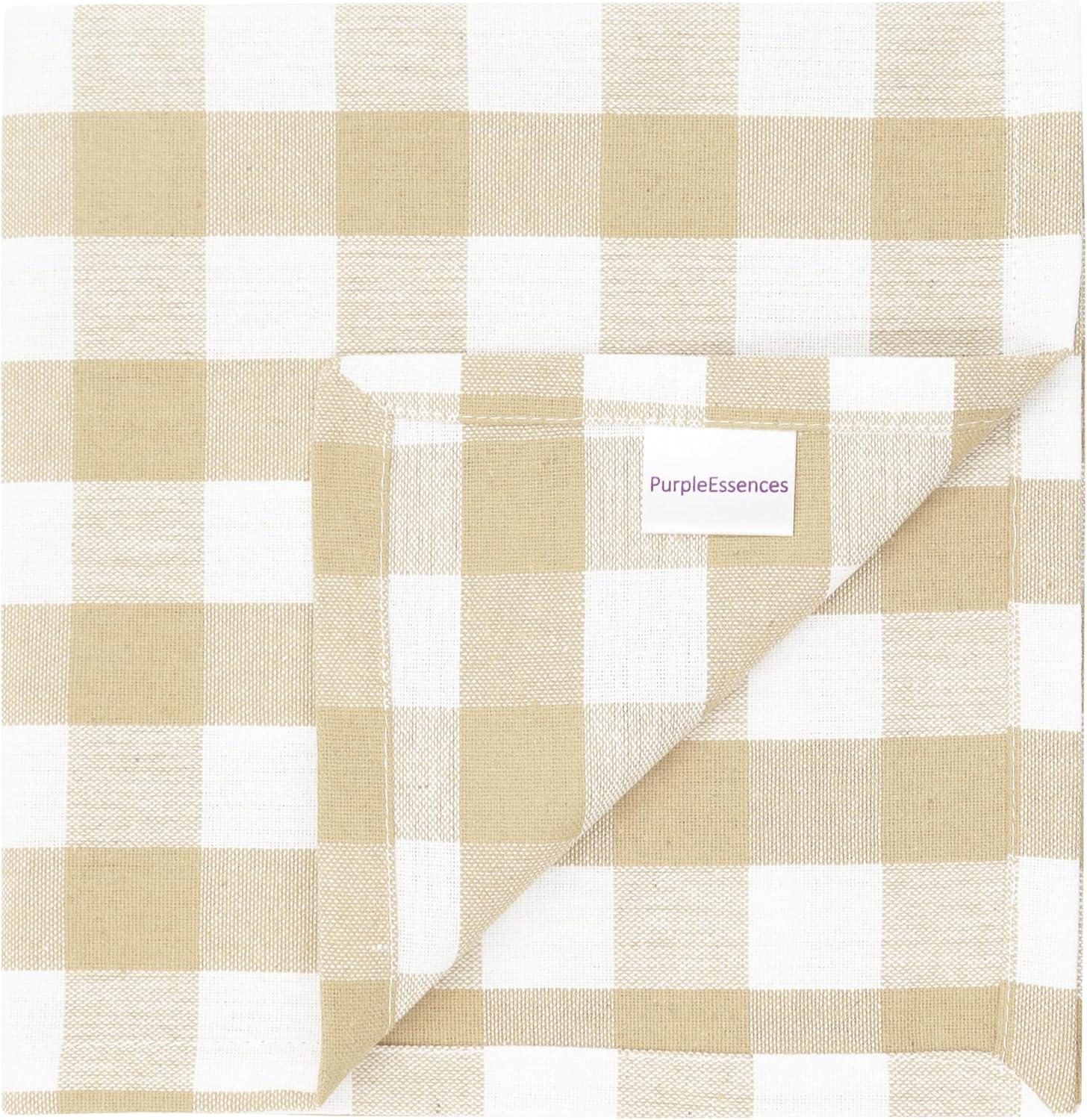 image:imagePurpleEssences Buffalo Plaid Cloth Napkins Mitered Corners Spring Easter Summer Gingham Check Dinner Napkin Set of 12100 Cotton 18x18 Inch Reusable Washable Blue and WhiteBeige White