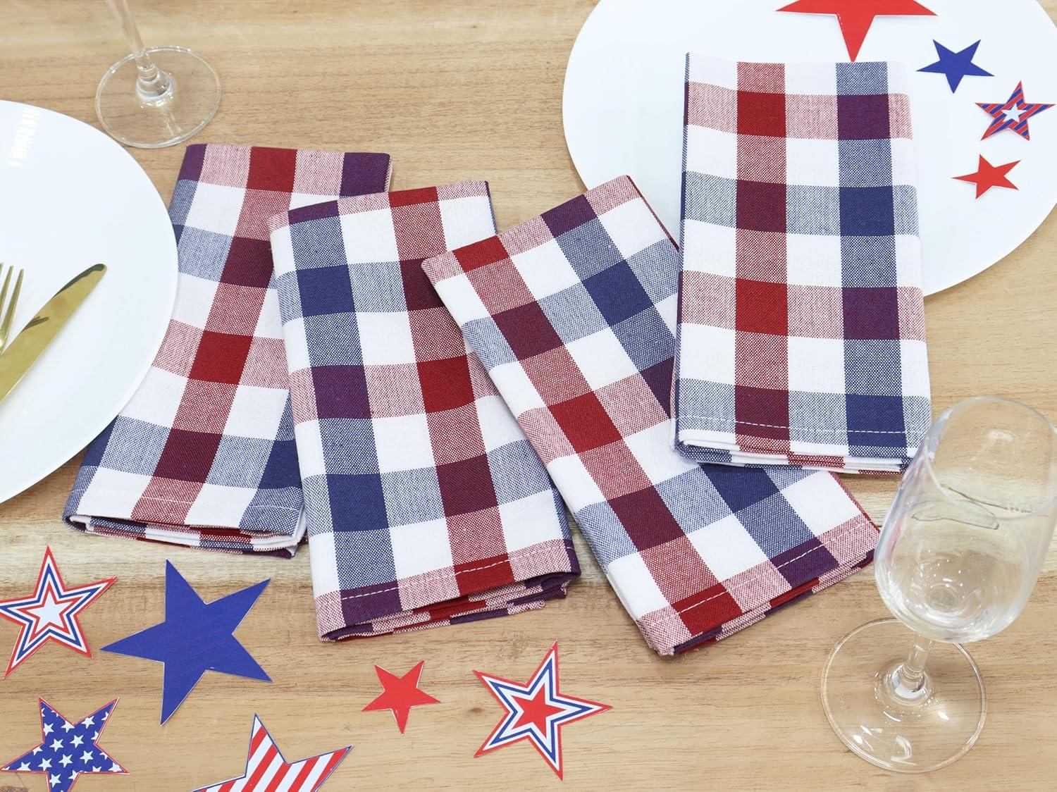 image:imagePurpleEssences Buffalo Plaid Cloth Napkins Mitered Corners Spring Easter Summer Gingham Check Dinner Napkin Set of 12100 Cotton 18x18 Inch Reusable Washable Blue and White4th of July Red White Blue