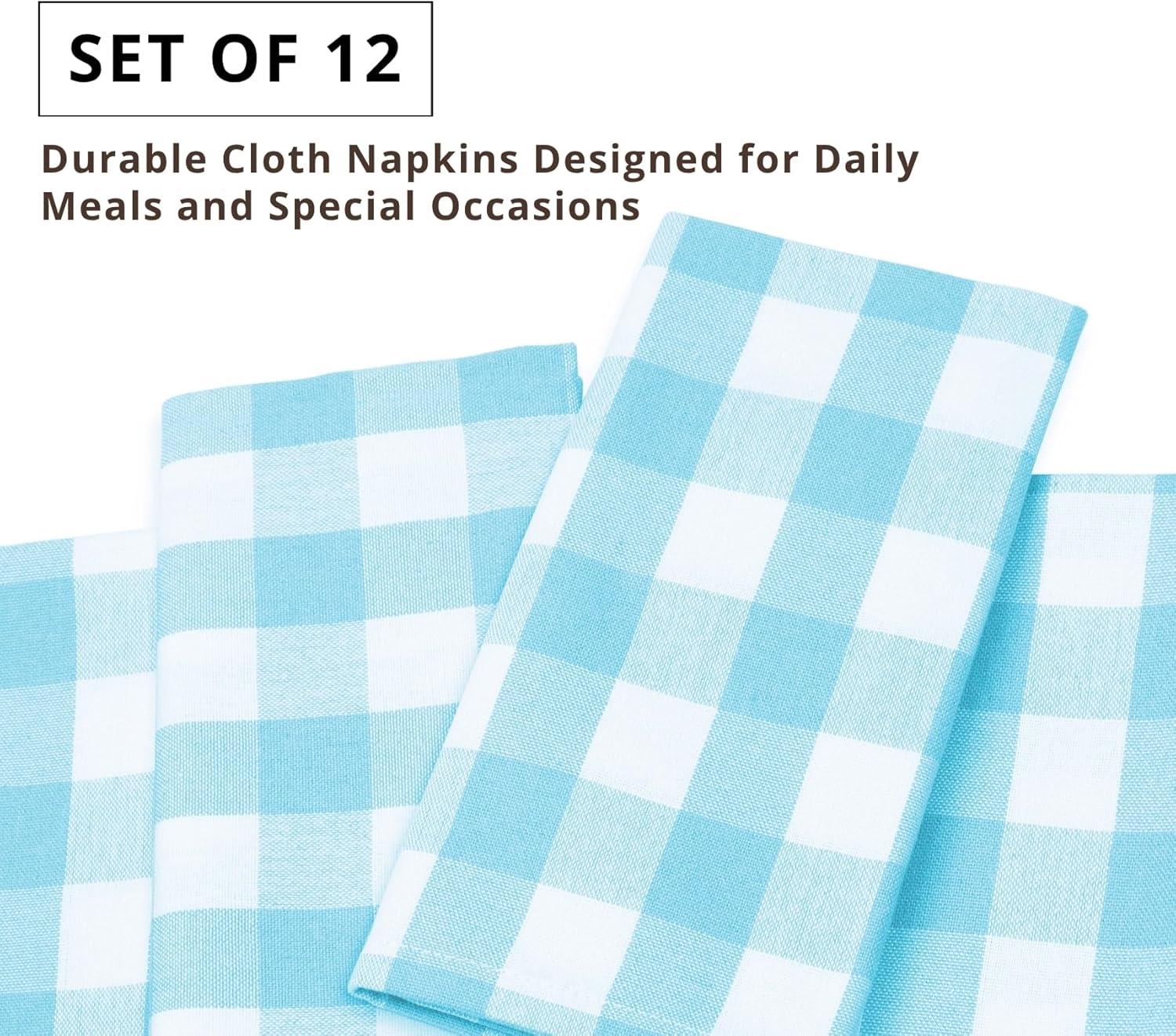 image:imagePurpleEssences Buffalo Plaid Cloth Napkins Mitered Corners Spring Easter Summer Gingham Check Dinner Napkin Set of 12100 Cotton 18x18 Inch Reusable Washable Blue and WhiteAqua Blue White