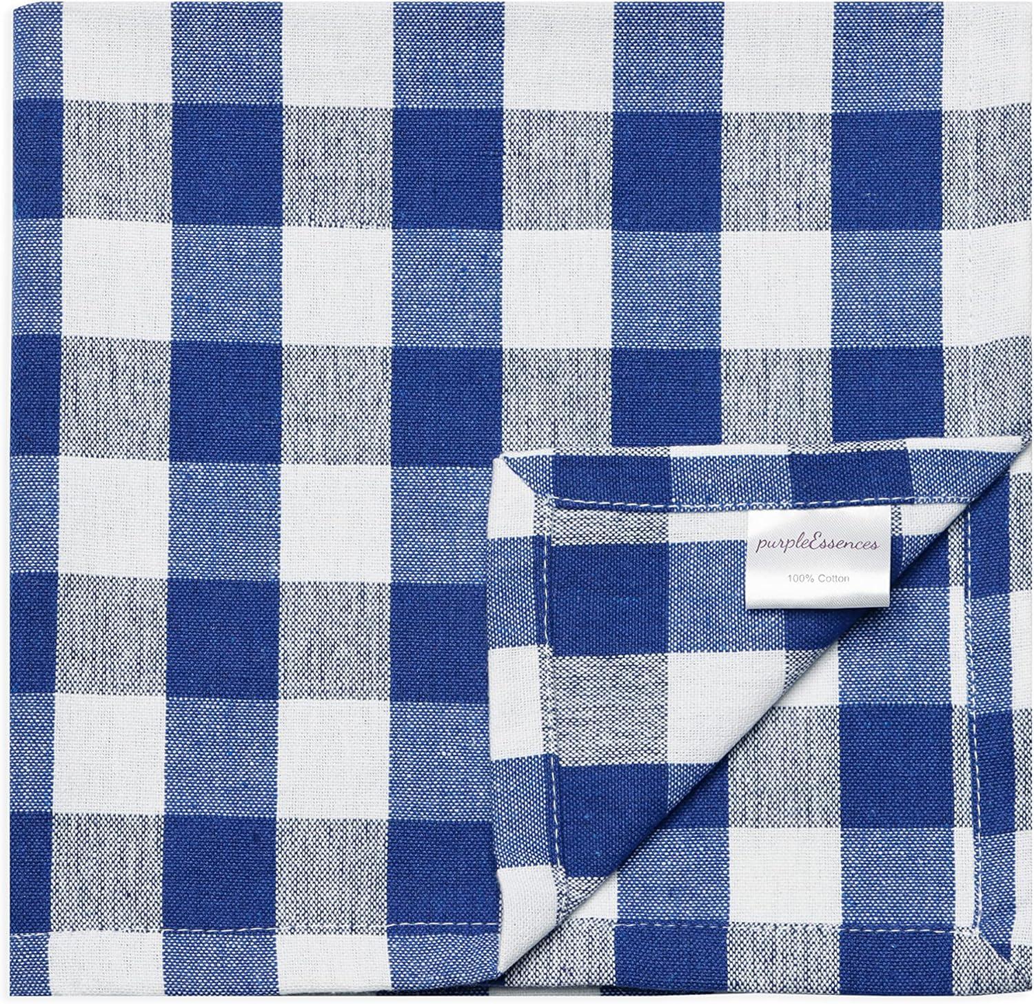 image:imagePurpleEssences Buffalo Plaid Cloth Napkins Mitered Corners Spring Easter Summer Gingham Check Dinner Napkin Set of 12100 Cotton 18x18 Inch Reusable Washable Blue and WhiteBlue White