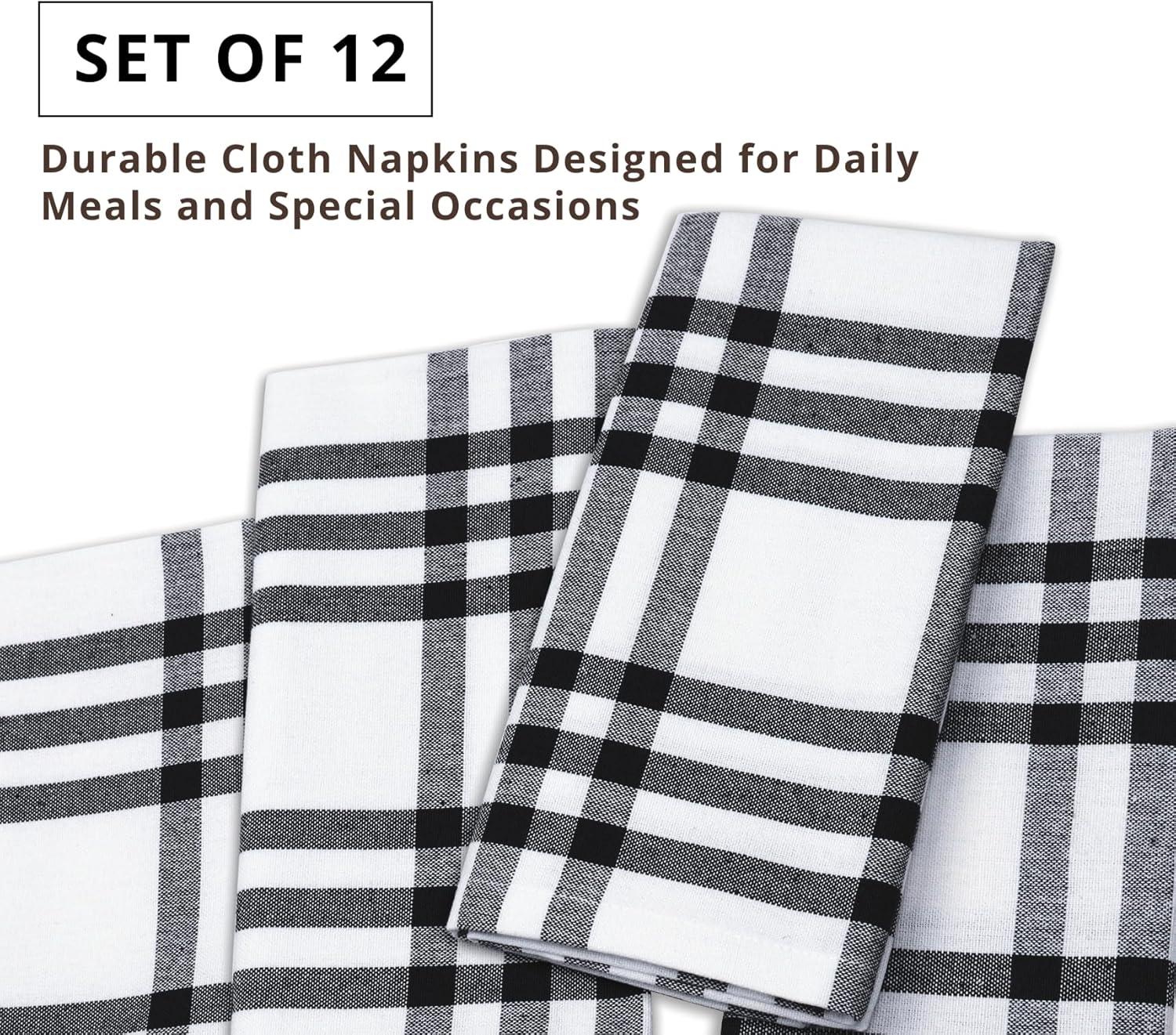 image:imagePurpleEssences Buffalo Plaid Cloth Napkins Mitered Corners Spring Easter Summer Gingham Check Dinner Napkin Set of 12100 Cotton 18x18 Inch Reusable Washable Blue and WhiteHomestead Plaid BlackWhite
