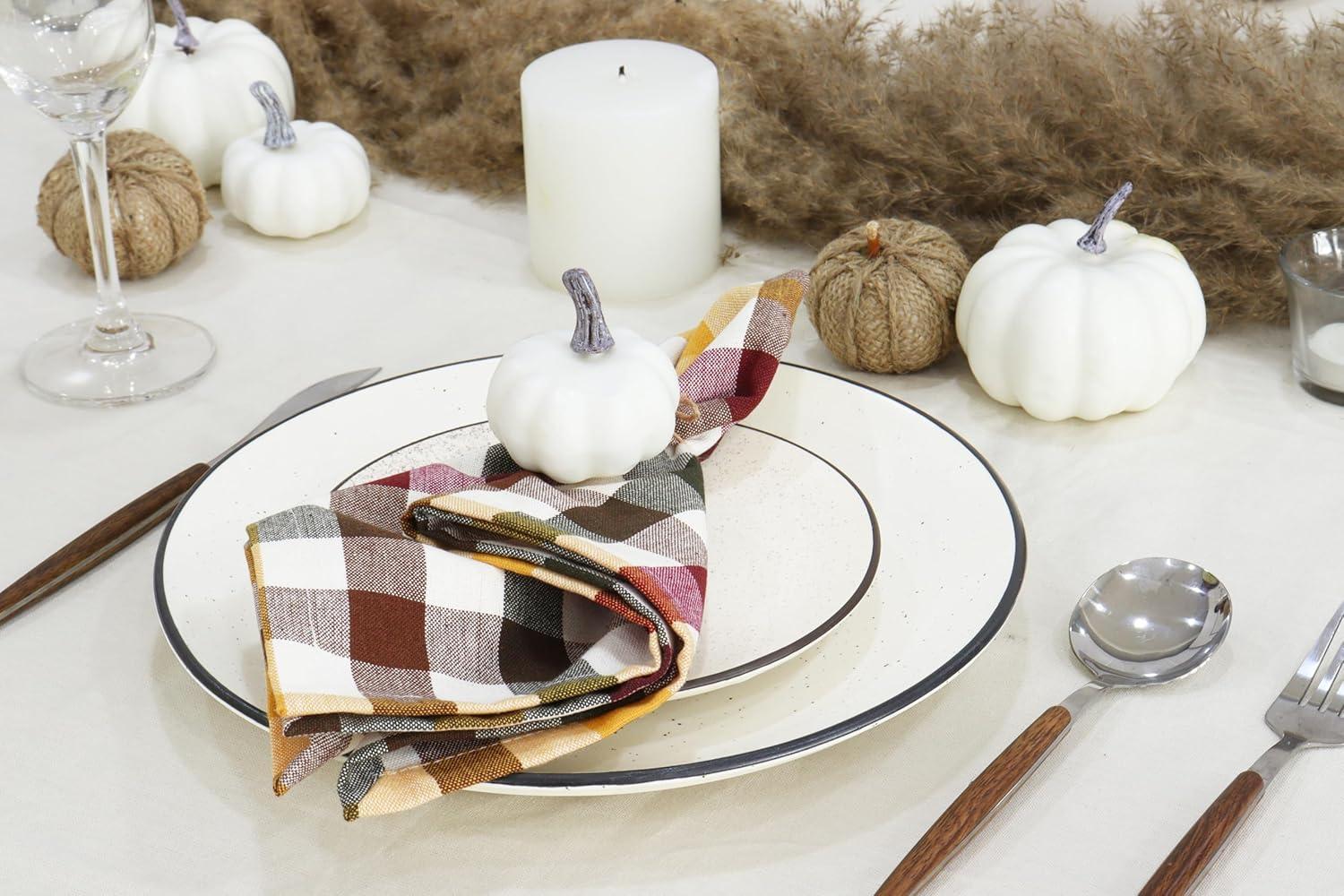 image:imagePurpleEssences Buffalo Plaid Cloth Napkins Mitered Corners Spring Easter Summer Gingham Check Dinner Napkin Set of 12100 Cotton 18x18 Inch Reusable Washable Blue and WhiteHarvest