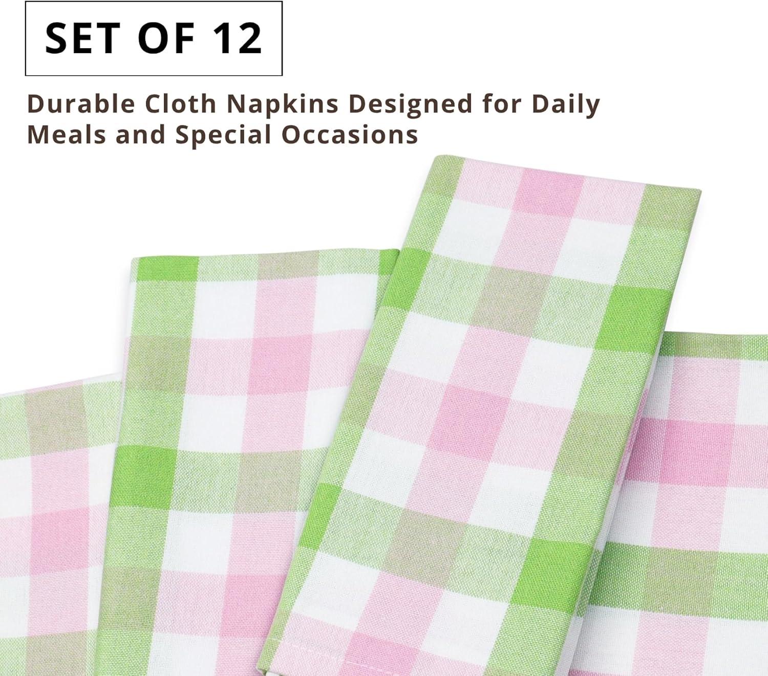 image:imagePurpleEssences Buffalo Plaid Cloth Napkins Mitered Corners Spring Easter Summer Gingham Check Dinner Napkin Set of 12100 Cotton 18x18 Inch Reusable Washable Blue and WhiteApple Green Blush Pink