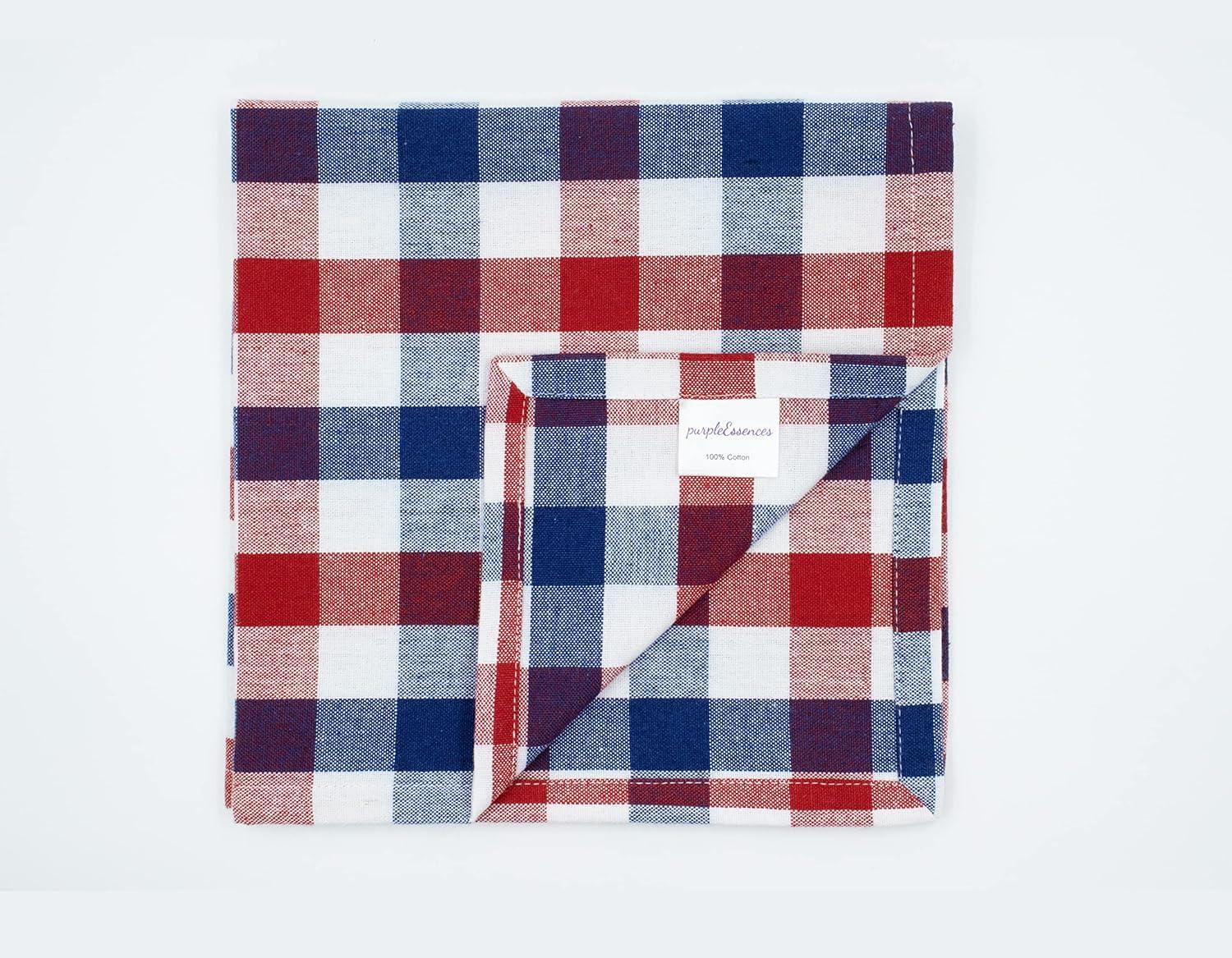 image:imagePurpleEssences Buffalo Plaid Cloth Napkins Mitered Corners Spring Easter Summer Gingham Check Dinner Napkin Set of 12100 Cotton 18x18 Inch Reusable Washable Blue and White4th of July Red White Blue