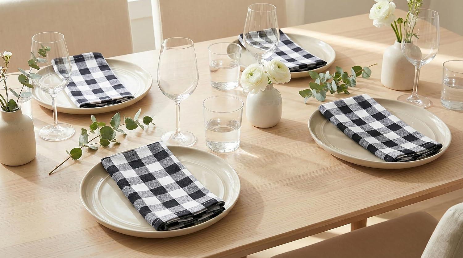 image:imagePurpleEssences Buffalo Plaid Cloth Napkins Mitered Corners Spring Easter Summer Gingham Check Dinner Napkin Set of 12100 Cotton 18x18 Inch Reusable Washable Blue and WhiteBlack White