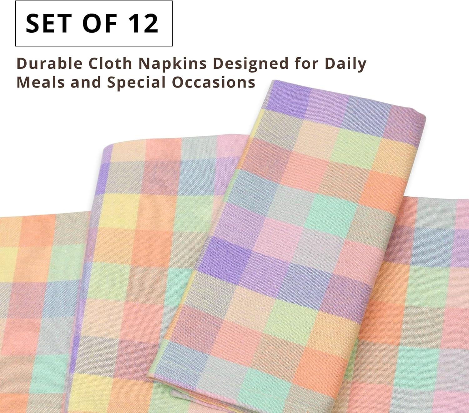 image:imagePurpleEssences Buffalo Plaid Cloth Napkins Mitered Corners Spring Easter Summer Gingham Check Dinner Napkin Set of 12100 Cotton 18x18 Inch Reusable Washable Blue and WhiteEaster