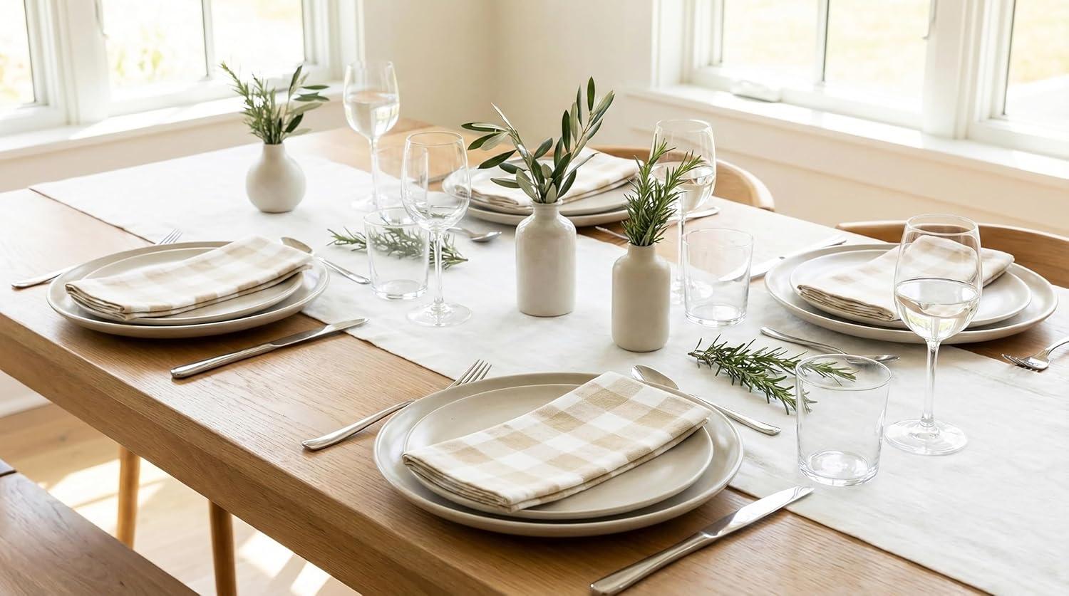 image:imagePurpleEssences Buffalo Plaid Cloth Napkins Mitered Corners Spring Easter Summer Gingham Check Dinner Napkin Set of 12100 Cotton 18x18 Inch Reusable Washable Blue and WhiteBeige White