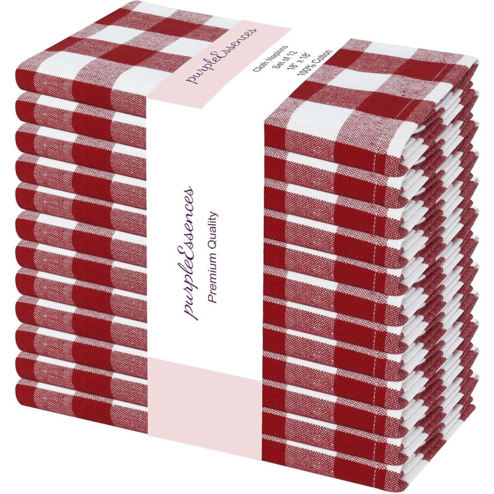 image:imagePurpleEssences Buffalo Plaid Cloth Napkins Mitered Corners Spring Easter Summer Gingham Check Dinner Napkin Set of 12100 Cotton 18x18 Inch Reusable Washable Blue and WhiteRed White