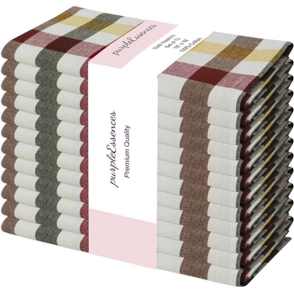 image:imagePurpleEssences Buffalo Plaid Cloth Napkins Mitered Corners Spring Easter Summer Gingham Check Dinner Napkin Set of 12100 Cotton 18x18 Inch Reusable Washable Blue and WhiteHarvest