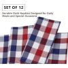 PurpleEssences Buffalo Plaid Cloth Napkins – Mitered Corners – Spring Easter Summer – Gingham Check Dinner Napkin – Set of 12-100% Cotton – 18×18 Inch – Reusable Washable – Blue and White(4th of July Red White Blue)