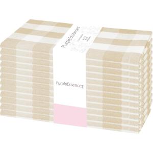 PurpleEssences Buffalo Plaid Cloth Napkins – Mitered Corners – Spring Easter Summer – Gingham Check Dinner Napkin – Set of 12-100% Cotton – 18×18 Inch – Reusable Washable – Blue and White(Beige White)