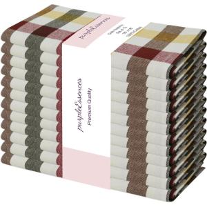 PurpleEssences Buffalo Plaid Cloth Napkins – Mitered Corners – Spring Easter Summer – Gingham Check Dinner Napkin – Set of 12-100% Cotton – 18×18 Inch – Reusable Washable – Blue and White(Harvest)