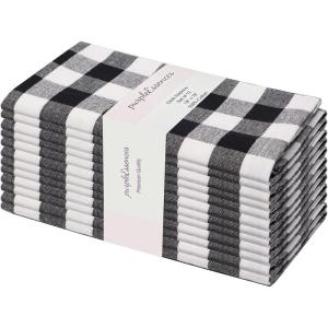 PurpleEssences Buffalo Plaid Cloth Napkins – Mitered Corners – Spring Easter Summer – Gingham Check Dinner Napkin – Set of 12-100% Cotton – 18×18 Inch – Reusable Washable – Blue and White(Black White)
