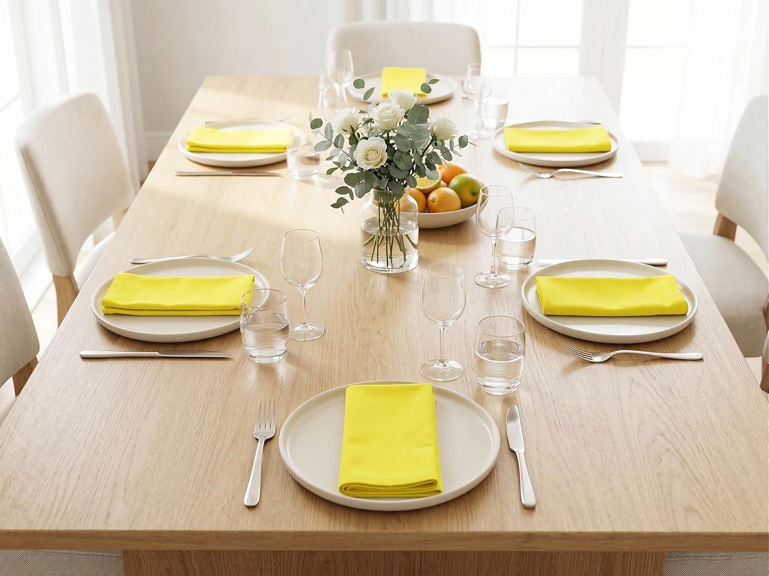 image:imagePurpleEssences Set of 12 Cloth Dinner Napkins 100 Cotton 18x18 Inch Soft Durable Washable Ideal for Farmhouse Party Spring Easter Summer Perfect Everyday Use Table Linen LavenderYellow