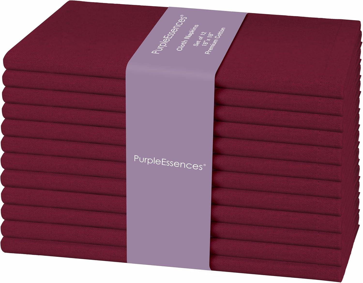 image:imagePurpleEssences Set of 12 Cloth Dinner Napkins 100 Cotton 18x18 Inch Soft Durable Washable Ideal for Farmhouse Party Spring Easter Summer Perfect Everyday Use Table Linen LavenderBurgundy
