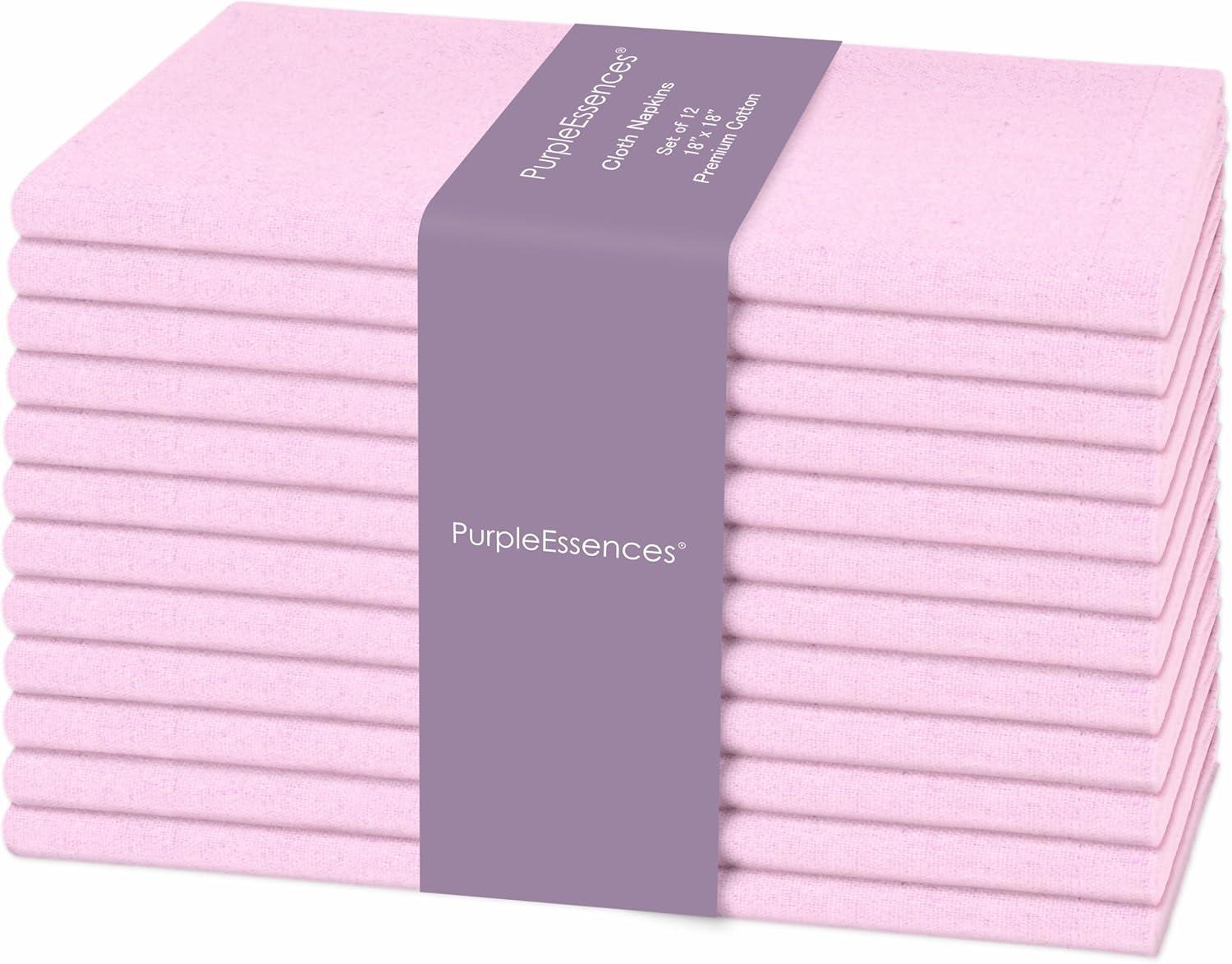 image:imagePurpleEssences Set of 12 Cloth Dinner Napkins 100 Cotton 18x18 Inch Soft Durable Washable Ideal for Farmhouse Party Spring Easter Summer Perfect Everyday Use Table Linen LavenderBlush Pink