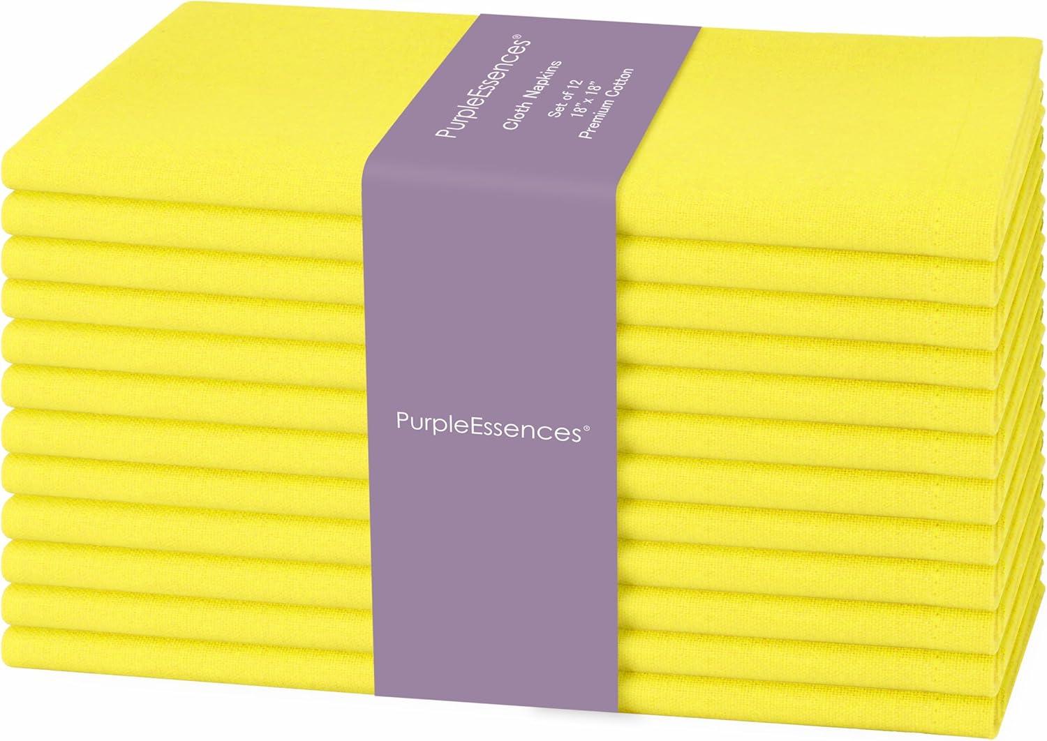 image:imagePurpleEssences Set of 12 Cloth Dinner Napkins 100 Cotton 18x18 Inch Soft Durable Washable Ideal for Farmhouse Party Spring Easter Summer Perfect Everyday Use Table Linen LavenderYellow