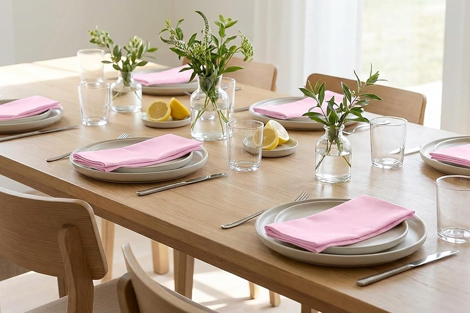 image:imagePurpleEssences Set of 12 Cloth Dinner Napkins 100 Cotton 18x18 Inch Soft Durable Washable Ideal for Farmhouse Party Spring Easter Summer Perfect Everyday Use Table Linen LavenderBlush Pink