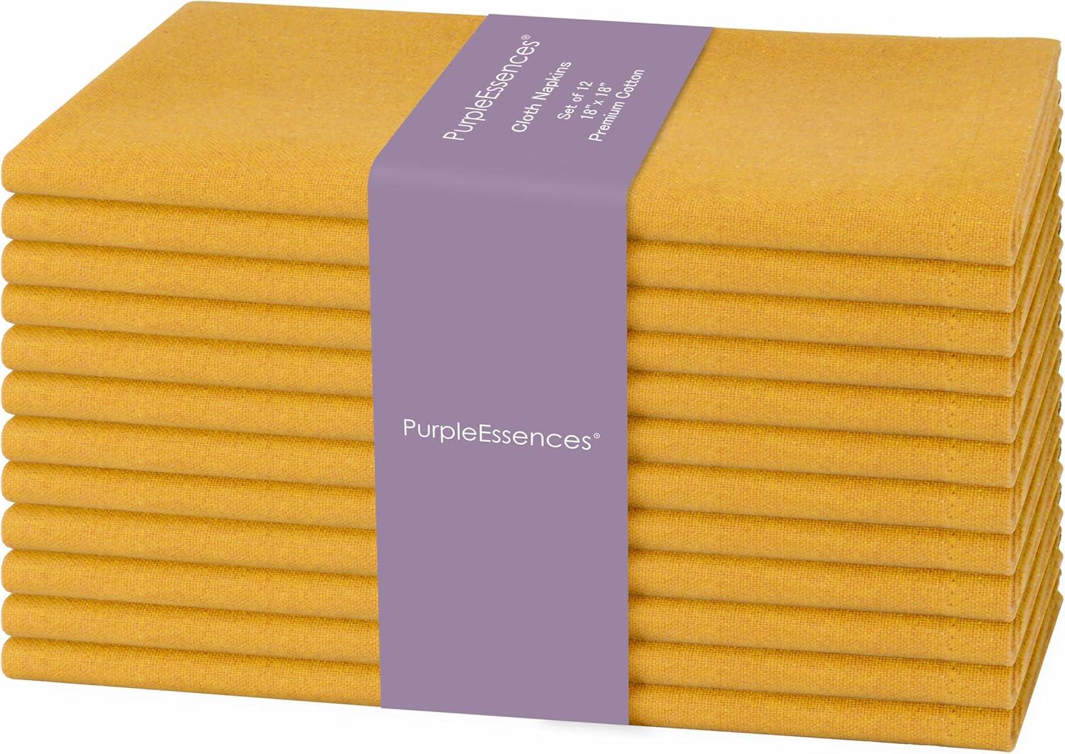 image:imagePurpleEssences Set of 12 Cloth Dinner Napkins 100 Cotton 18x18 Inch Soft Durable Washable Ideal for Farmhouse Party Spring Easter Summer Perfect Everyday Use Table Linen LavenderGolden Yellow