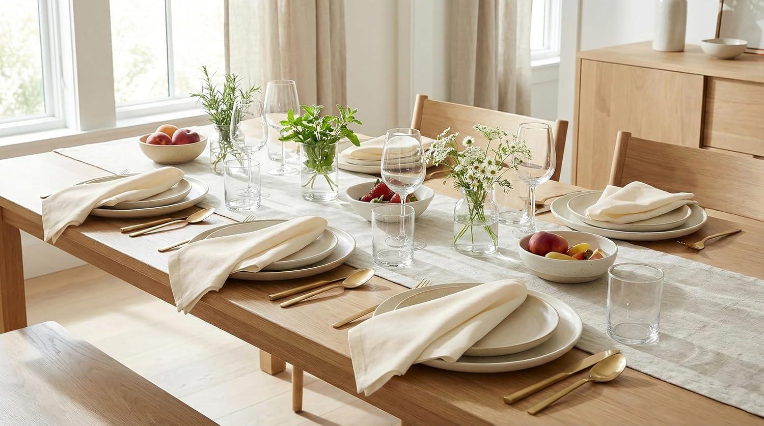 image:imagePurpleEssences Set of 12 Cloth Dinner Napkins 100 Cotton 18x18 Inch Soft Durable Washable Ideal for Farmhouse Party Spring Easter Summer Perfect Everyday Use Table Linen LavenderCream